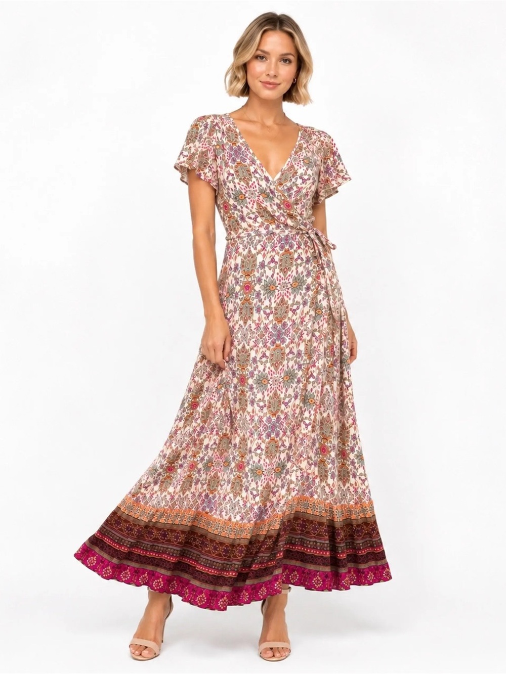 Patrons of Peace Boho Crinkly Faux Wrap Maxi